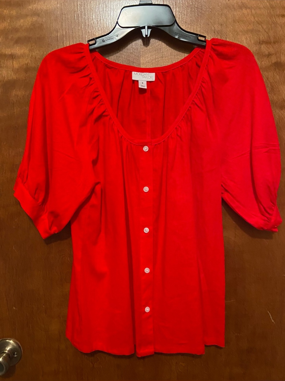 Red Linen Blend Elbow Length Top